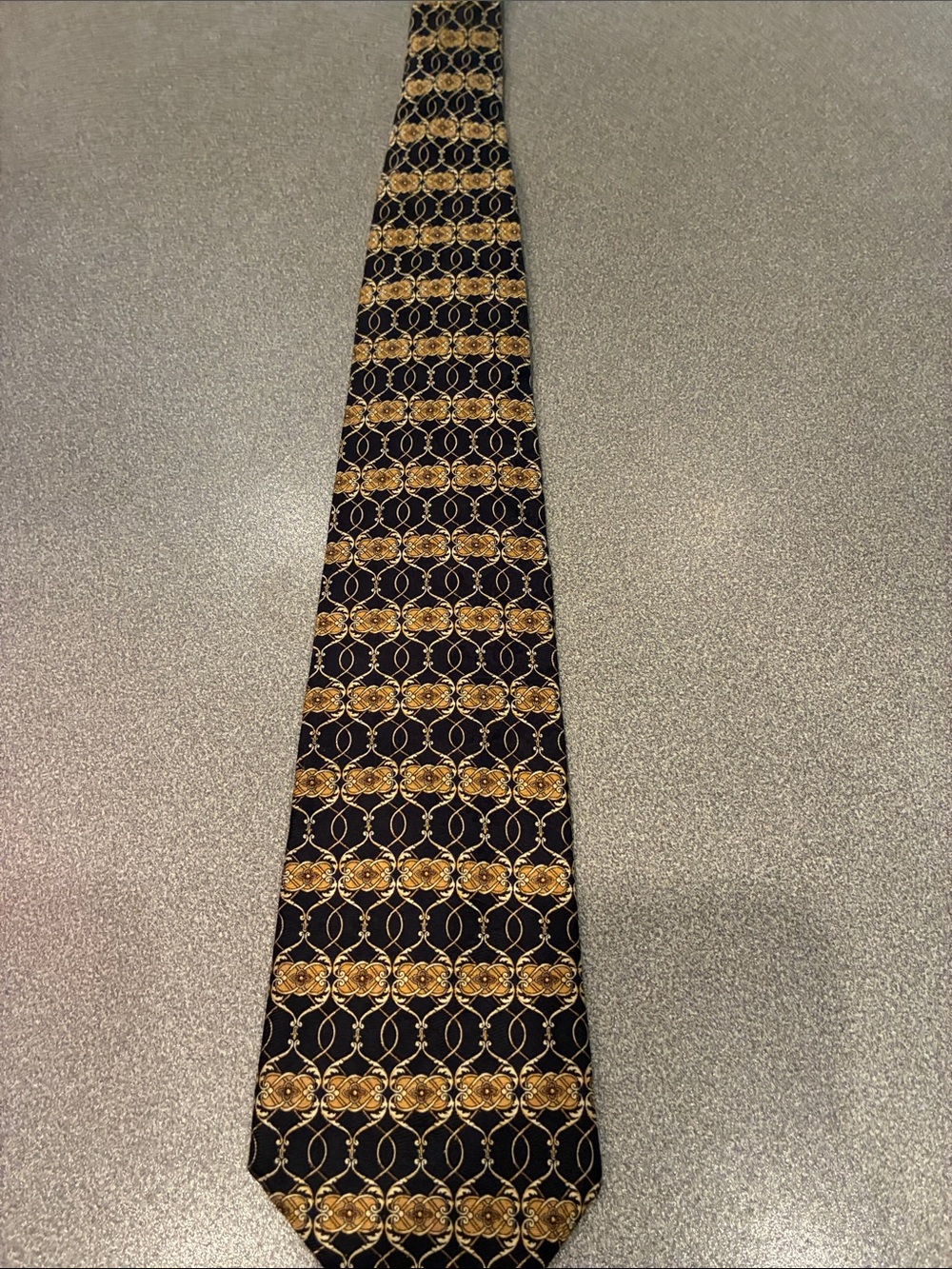 Dior Black Silk Tie with Gold Chain Pattern